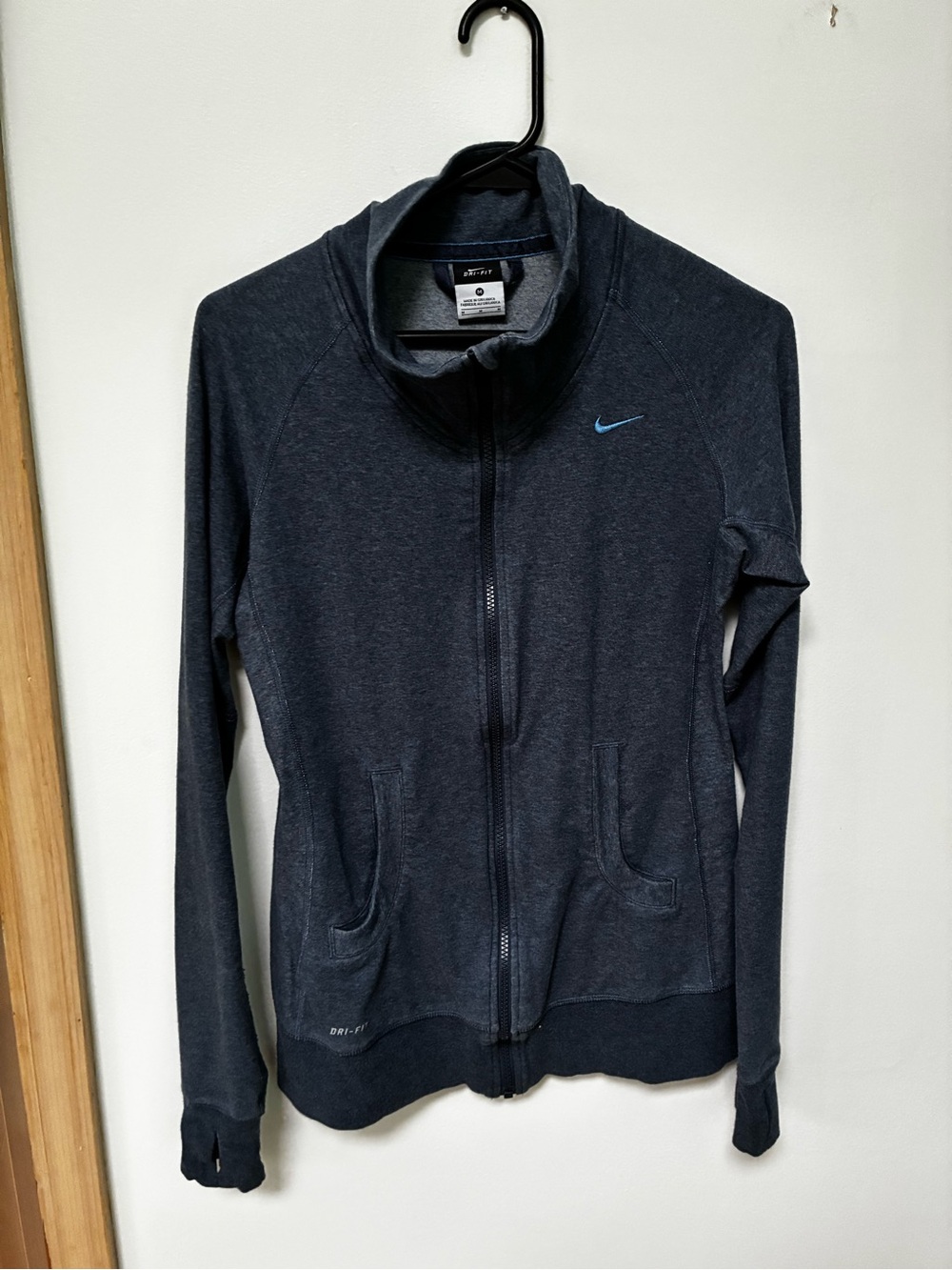 Nike Women's Dark Gray Full-Zip Jacket with Blue Swoosh